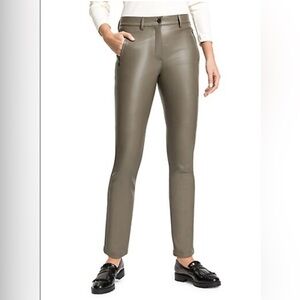 Olsen Mona Faux Leather Slim-Straight Trousers - Olive